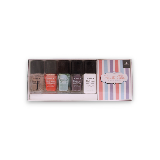 Sweet Talk Set Jessica: Phenom Vivid Colour, Nail Polish, PHEN-079, U Had Me At Hello, 14 ml + Phenom Vivid Colour, Nail Polish, PHEN-080, Smooth Talker, 14 ml + Phenom Vivid Colour, Top Coat, Nail Polish, PHEN-000, Finale Shine, 15 ml + Phenom Vivid…